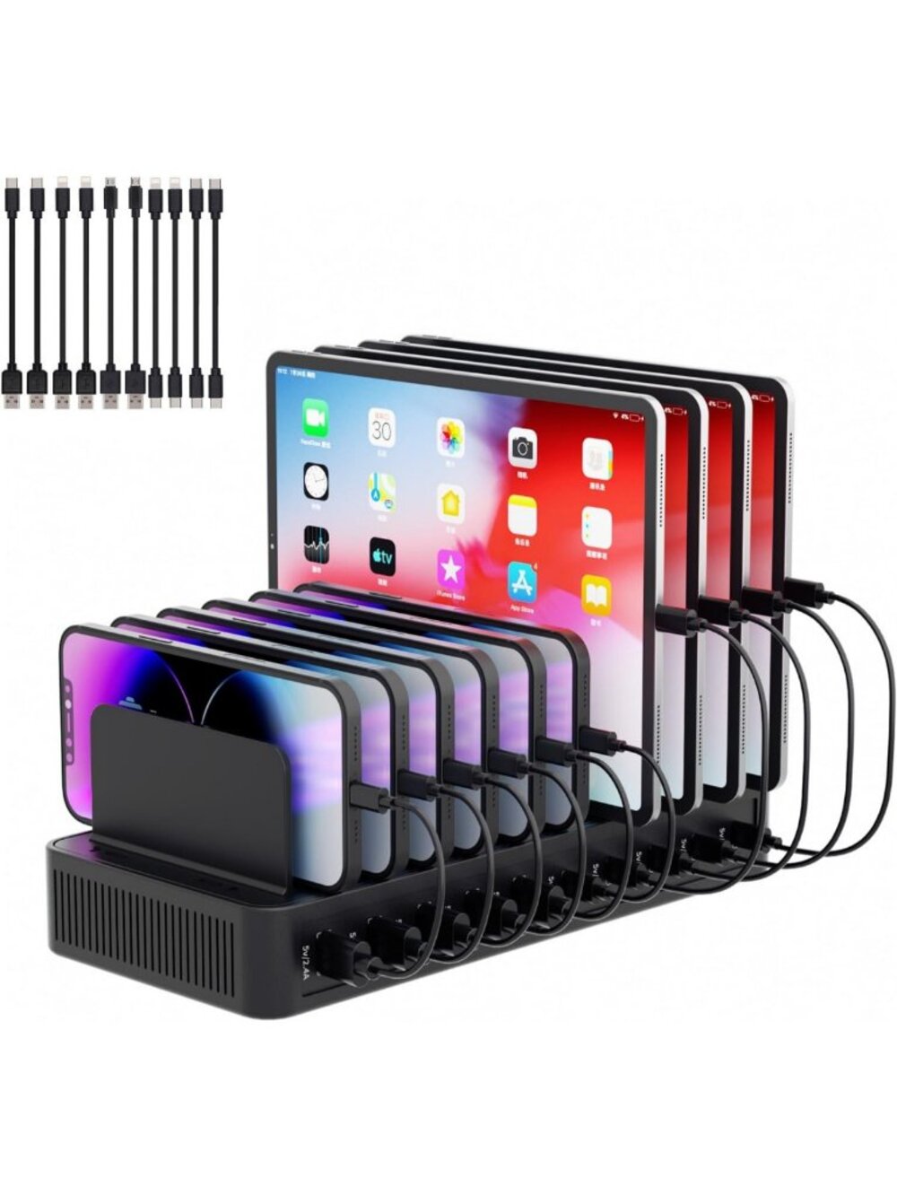 60W Charging Station for Multiple Devices, 10-Port USB Fast Charger